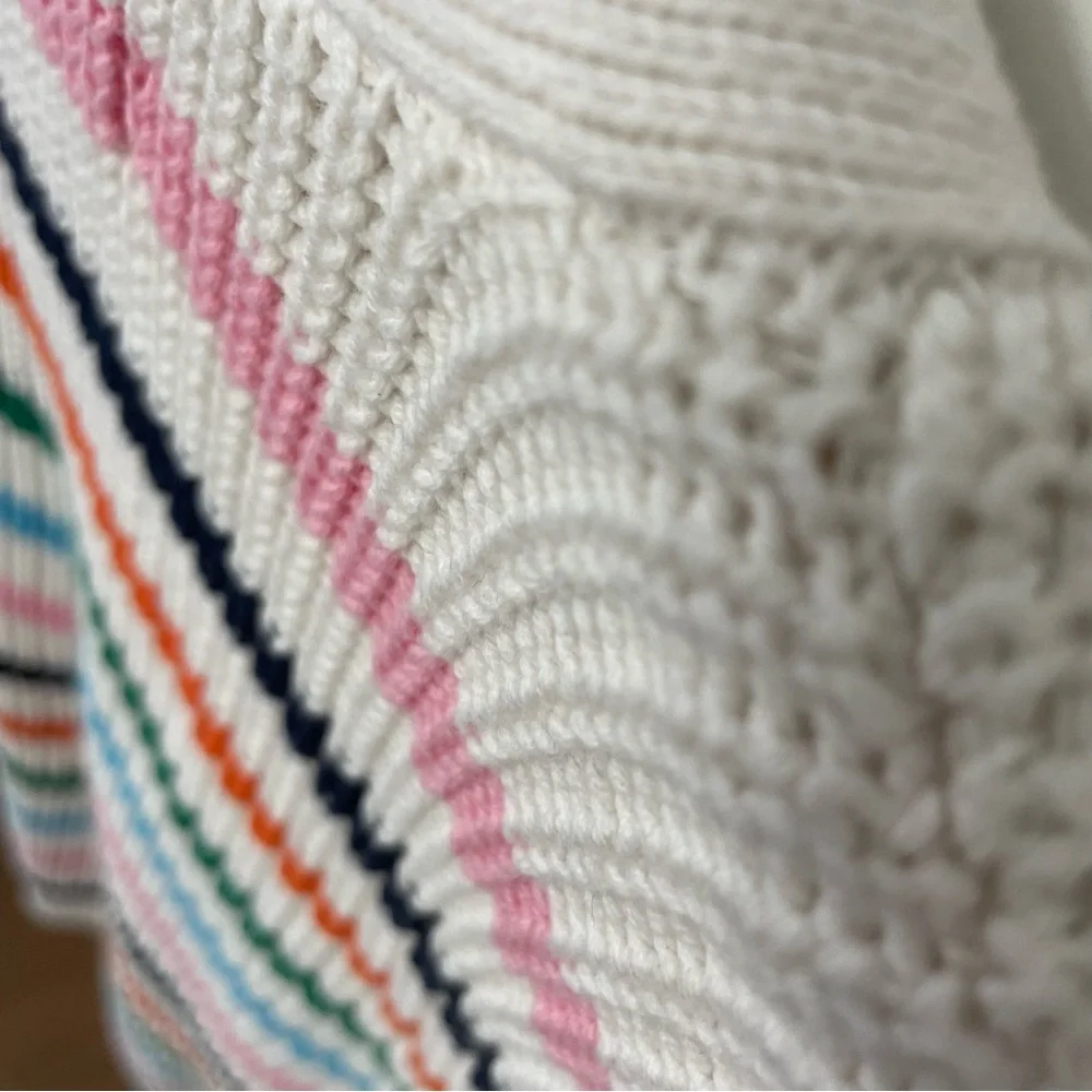 LOFT Summer Striped V-Neck Button Down Cardigan with Multi-Color Stripes, size M - Picture 6 of 10